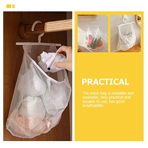 Homoyoyo 2Pcs Hanging Mesh Bags with Hook Kitchen Mesh Clothespin Bags Mesh Laundry Net for Potatoes Fruits Clothes (White)
