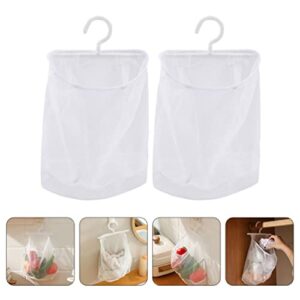 Homoyoyo 2Pcs Hanging Mesh Bags with Hook Kitchen Mesh Clothespin Bags Mesh Laundry Net for Potatoes Fruits Clothes (White)