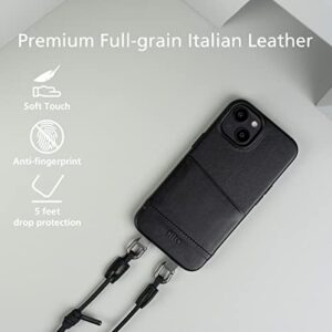 alto Crossbody Leather Case Designed for iPhone 14 and iPhone 13, Anello Series Drop Protective Italian Leather Card Wallet Case with Detachable Lanyard Strap (6.1 inch, iPhone 14/13, Black)
