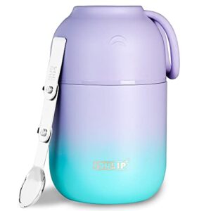 IDHLIP Thermos for Hot Food - Wide Mouth Soup Thermos for Kids Adults - 17 oz Insulated Food Container with Folding Spoon for Hot Cold Food Stainless Steel Food Jar for School (Purple-Blue)