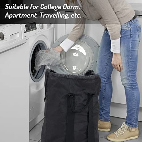 Laundry Bag Backpack for College, Large Laundry Bag with Detergent Holder and Adjustable Shoulder Straps, Durable Clothes Travel Laundry Backpack Hamper Bag Dorm Room Essentials (Black)