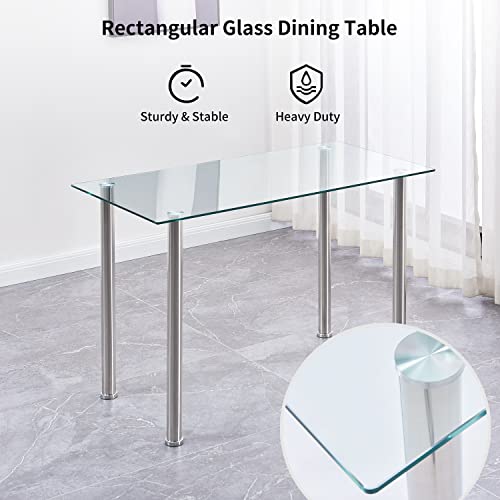 paonne 5-Pieces Glass Dining Table with Chairs Set, Modern Dining Table Set for 4, Glass Kitchen Table and Chairs Set, Glass Dining Room Set for 4 for Home Kitchen/Dinette/Restaurant