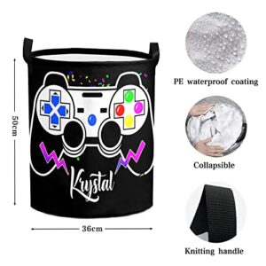 Custom Gamepad Storage Basket with Handles Personalized Name Waterproof Collapsible Laundry Baskets for Clothes