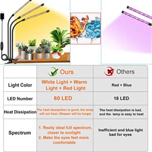 FRGROW Grow Lights for Indoor Plants, LED Plant Grow Lights, 3000k/5000k/660nm Full Spectrum Plant Growing Lamps, Clip on Plant Lamp with White Red LEDs, Timer Setting, 10-Level Dimmable(3-Head)