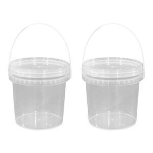 hemoton soup pail 2pcs 1l (33.8 oz) clear plastic bucket with lid and handle, ice cream tub with lids - food grade freezer and microwave safe food storage containers food storage bucket