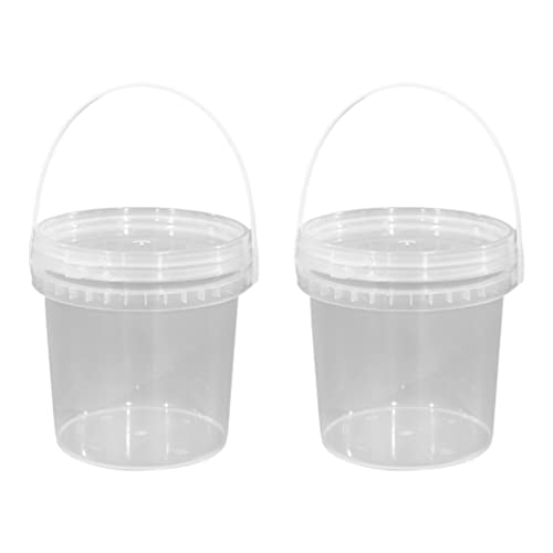 Hemoton Soup Pail 2Pcs 1L (33.8 oz) Clear Plastic Bucket with Lid and Handle, Ice Cream Tub with Lids - Food Grade Freezer and Microwave Safe Food Storage Containers Food Storage Bucket