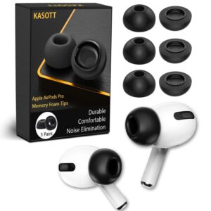 kasott replacement airpod pro ear tip premium memory foam earbud tips, perfect noise reduction, ultra-comfort, anti-slip eartips, fit in the charging case (sizes l, 3 pairs)