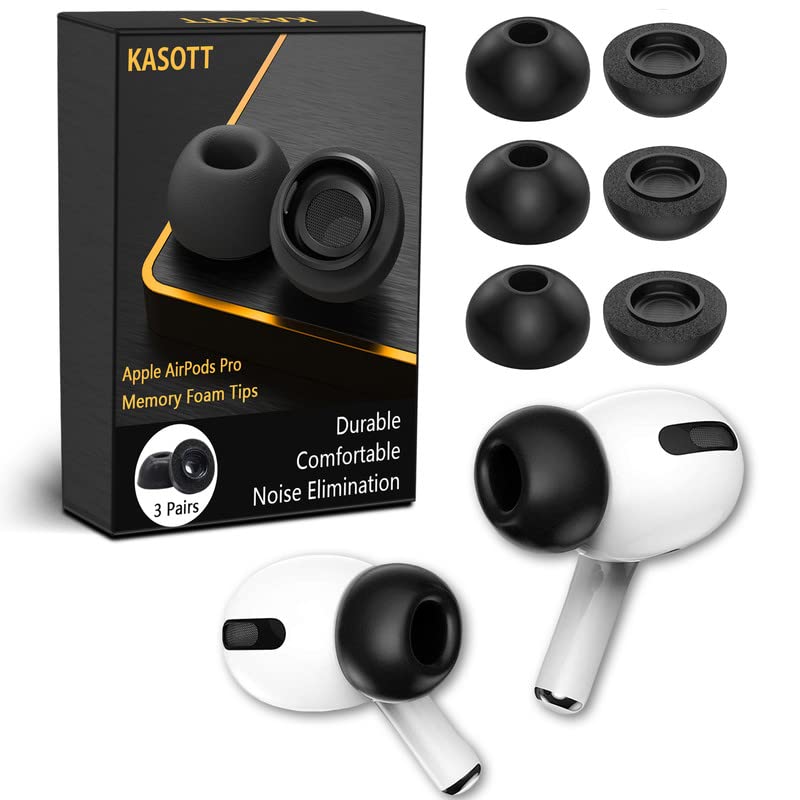 KASOTT Replacement Airpod Pro Ear Tip Premium Memory Foam Earbud Tips, Perfect Noise Reduction, Ultra-Comfort, Anti-Slip Eartips, Fit in The Charging Case (Sizes L, 3 Pairs)