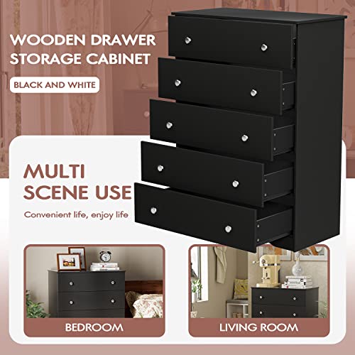 YESHOMY Modern Dresser with 5 Drawers, Wide Chest Storage Tower and Clothes Organizer Unit for Bedroom, Living Room, Hallway, Dormitory, Black