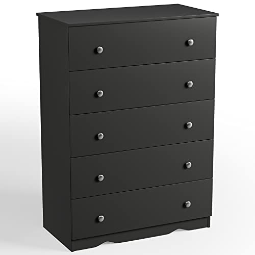 YESHOMY Modern Dresser with 5 Drawers, Wide Chest Storage Tower and Clothes Organizer Unit for Bedroom, Living Room, Hallway, Dormitory, Black