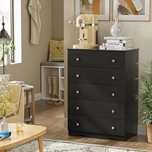 YESHOMY Modern Dresser with 5 Drawers, Wide Chest Storage Tower and Clothes Organizer Unit for Bedroom, Living Room, Hallway, Dormitory, Black