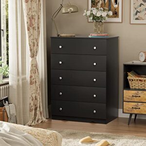 YESHOMY Modern Dresser with 5 Drawers, Wide Chest Storage Tower and Clothes Organizer Unit for Bedroom, Living Room, Hallway, Dormitory, Black