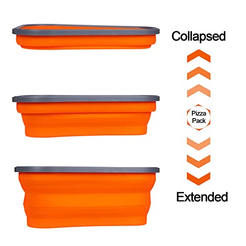 Pizza Pack Storage Containers Expandable Collapsible, Silicone Pizza Box with 5 Microwavable Serving Trays, Pizza Storage Containers for Travel Hiking Camping, Microwave and Dishwasher Safe (Orange)