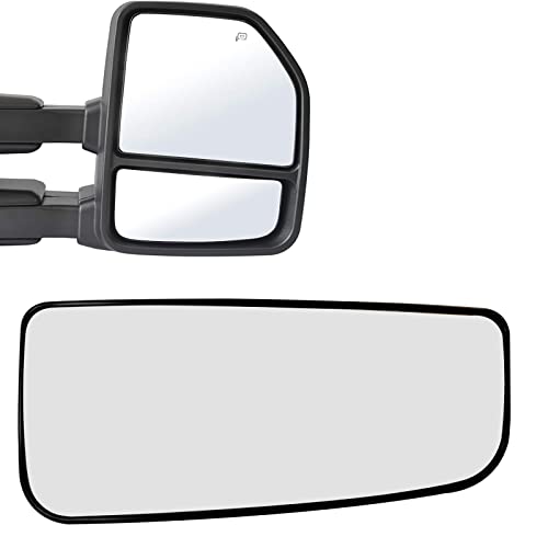 KYYET Passenger Right Side View Lower Wind Mirror Glass Fits for 2015-2020 F150 2017-2020 F250 F350 Heated Convex Towing Mirrors with Back Holder, Replace FL3Z17K707K