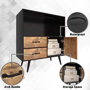 YESHOMY Nightstand Storage Cabinet with Door & Drawers for Living Room, Bedroom, 32"(L) x16(W), Black