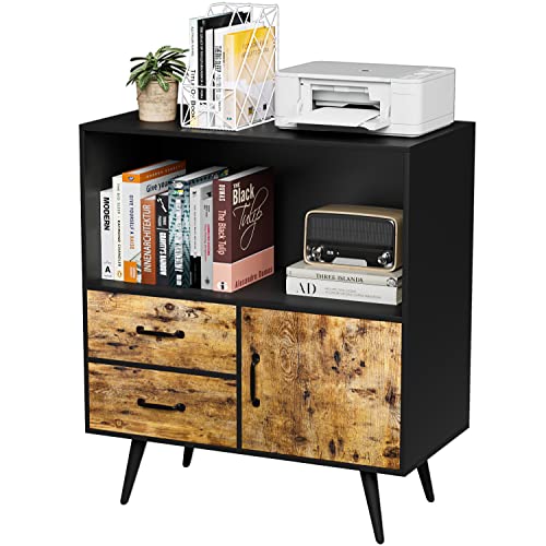 YESHOMY Nightstand Storage Cabinet with Door & Drawers for Living Room, Bedroom, 32"(L) x16(W), Black