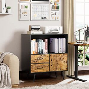 YESHOMY Nightstand Storage Cabinet with Door & Drawers for Living Room, Bedroom, 32"(L) x16(W), Black