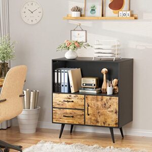 YESHOMY Nightstand Storage Cabinet with Door & Drawers for Living Room, Bedroom, 32"(L) x16(W), Black