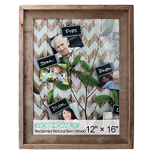 Robhomily 12x16 Barnwood Picture Frame 100% Natural Wood 12x16 Rustic Frame for Wall Amounting, Distressed Farmhouse Picture Frames 12x16 for Home Decor.