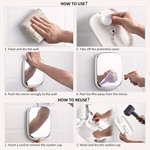 VELMADE Shower Mirror Fogless for Shaving with Razor Holder Suction Fogless Mirror for Shower Bathroom Shaving Mirror Fogless Shatterproof No Drilling Removable Anti Fog Mirror for Man & Woman, White