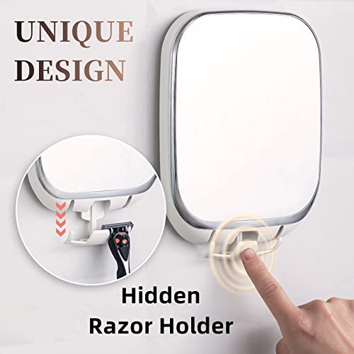 VELMADE Shower Mirror Fogless for Shaving with Razor Holder Suction Fogless Mirror for Shower Bathroom Shaving Mirror Fogless Shatterproof No Drilling Removable Anti Fog Mirror for Man & Woman, White