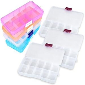 Acrux7 30 Pack 10 Grids Plastic Organizer Box with Dividers, 5 x 2.5 Inch Small Clear Bead Storage Containers, Small Plastic Tackle Boxes, Stackable Jewelry Boxes for Beads, Buttons, Earrings