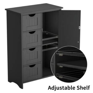 YESHOMY Bathroom Storage Cabinet, Side Free Standing Organizer with Large Space and Adjustable Shelves, Home Office Furniture for Multifunction in Living Room, Hallway, Kitchen, Bedroom, Black