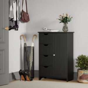 YESHOMY Bathroom Storage Cabinet, Side Free Standing Organizer with Large Space and Adjustable Shelves, Home Office Furniture for Multifunction in Living Room, Hallway, Kitchen, Bedroom, Black