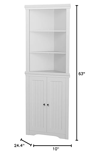 YESHOMY Corner Cabinet Shelves, Side Free Standing Storage Organizer with Large Space and Two Doors, Home Furniture for Multifunction in Living Room, Bathroom, Hallway, Kitchen, Bedroom, White