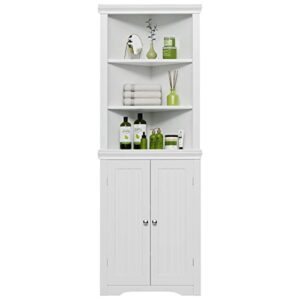 YESHOMY Corner Cabinet Shelves, Side Free Standing Storage Organizer with Large Space and Two Doors, Home Furniture for Multifunction in Living Room, Bathroom, Hallway, Kitchen, Bedroom, White