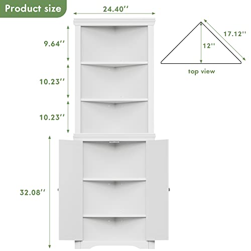 YESHOMY Corner Cabinet Shelves, Side Free Standing Storage Organizer with Large Space and Two Doors, Home Furniture for Multifunction in Living Room, Bathroom, Hallway, Kitchen, Bedroom, White