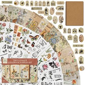 all in one scrapbooking supplies kit - 331 vintage pieces incl. junk journal - journaling set incl. stickers, tags, scrapbook paper - the perfect bundle for your amazing craft projects