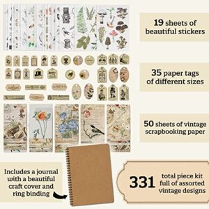 All in One Scrapbooking Supplies Kit - 331 Vintage Pieces incl. Junk Journal - Journaling Set Incl. Stickers, Tags, Scrapbook Paper - The Perfect Bundle for Your Amazing Craft Projects
