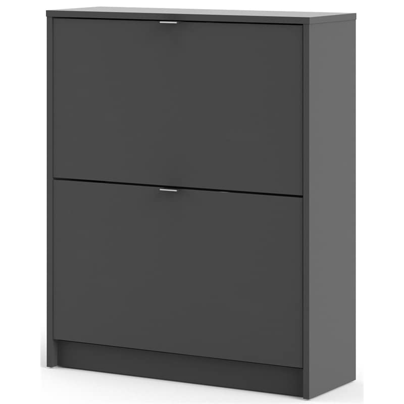 Pemberly Row Engineered Wood Bright 2 Drawer Shoe Cabinet in Black Lead