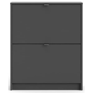 Pemberly Row Engineered Wood Bright 2 Drawer Shoe Cabinet in Black Lead