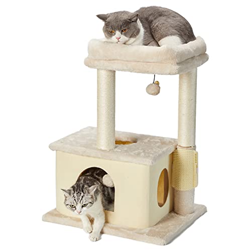 MECOOL Cat Tree,Scratching Posts with Condos Cats Tower Beds and Dangling Ball Toys,Massage Brush 5in1 Multi-Purpose for Indoor Kittens and Cats(Beige)