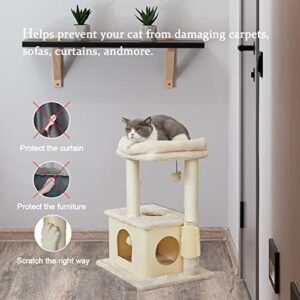 MECOOL Cat Tree,Scratching Posts with Condos Cats Tower Beds and Dangling Ball Toys,Massage Brush 5in1 Multi-Purpose for Indoor Kittens and Cats(Beige)