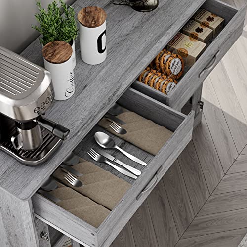 FOTOSOK Sideboard Buffet Cabinet with Glass Doors, Buffet Sideboard Kitchen Sideboard Cabinet Buffet Table with 2 Storage Drawers & Shelves for Dining Living Room, Gray Oak
