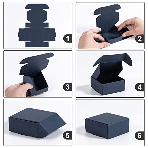 Navy Blue Gift Boxes ,NIGNYA 100 pcs Small Business Gift Box Kraft Paper Gift Boxes 2.16x2.16x0.98 inch, Mini Square Gift Wrapping Favor Box with Lids Small Boxes for Presents Bridal Wedding Party Jewelry box