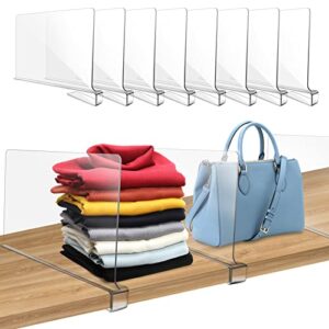 maotong clear closet shelf divider 8 pack, acrylic shelf separator shelves organizer for bedroom clothes closet shelving, kitchen and office shelves