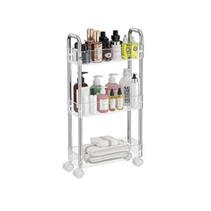 tesoin slim rolling storage cart, 3 tier mobile multipurpose kitchen shelf organization slide out narrow cart, great for kitchen bathroom warehouse and more laundry narrow places （clear）