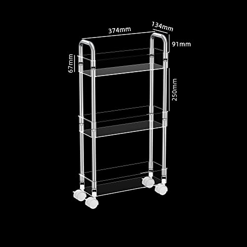 TESOIN Slim Rolling Storage Cart, 3 Tier Mobile Multipurpose Kitchen Shelf Organization Slide Out Narrow Cart, Great for Kitchen Bathroom Warehouse and More Laundry Narrow Places （Clear）