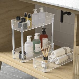 TESOIN Slim Rolling Storage Cart, 3 Tier Mobile Multipurpose Kitchen Shelf Organization Slide Out Narrow Cart, Great for Kitchen Bathroom Warehouse and More Laundry Narrow Places （Clear）