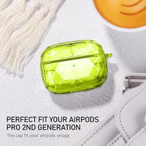 Maxjoy Airpod Pro 2 Case 2022 Crystal Clear, AirPods Pro 2nd Generation Case Cover, Full-Body Shockproof Hard Shell Protective for Men Women with Keychain Carabiner,Neon Yellow