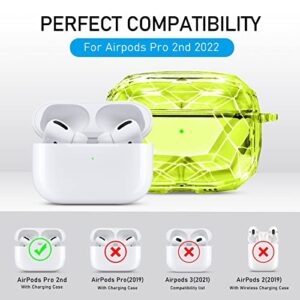 Maxjoy Airpod Pro 2 Case 2022 Crystal Clear, AirPods Pro 2nd Generation Case Cover, Full-Body Shockproof Hard Shell Protective for Men Women with Keychain Carabiner,Neon Yellow