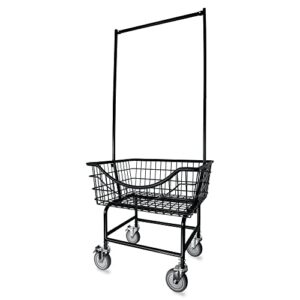 LVP Big Brother Commercial Laundry Cart with Dual Pole Rack 3.25 Bushels (Matte Black Vinyl Anti Rust Coating)