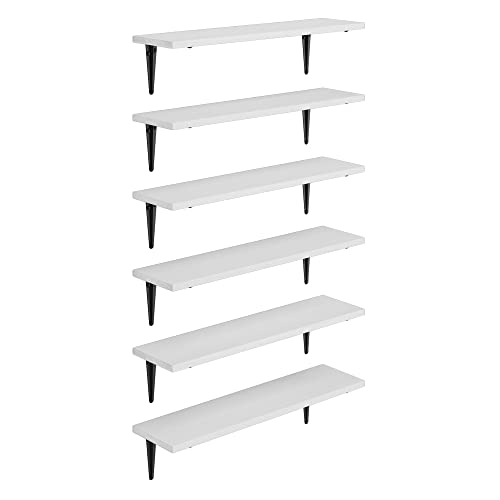 Wallniture Arras Floating Shelves for Living Room Decor, 24" Wall Shelves Office & Kitchen Organization, White Long Bookshelf Set of 6