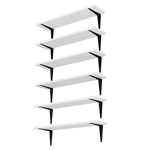 Wallniture Arras Floating Shelves for Living Room Decor, 24" Wall Shelves Office & Kitchen Organization, White Long Bookshelf Set of 6