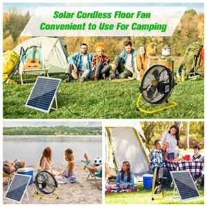 blessny 14 Inch Rechargeable Floor Fan Solar Powered, 15000mAh battery Portable Cordless Floor Fan with 12 Speeds Metal Blades for Outdoor, Camping, BBQ, Fishing