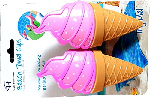 2 Set (4 Ct) Pink Ice Cream Beach Towel Clips Jumbo Size for Beach Chair, Cruise Beach Patio, Pool Accessories for Chairs, Household Clip, Baby Stroller